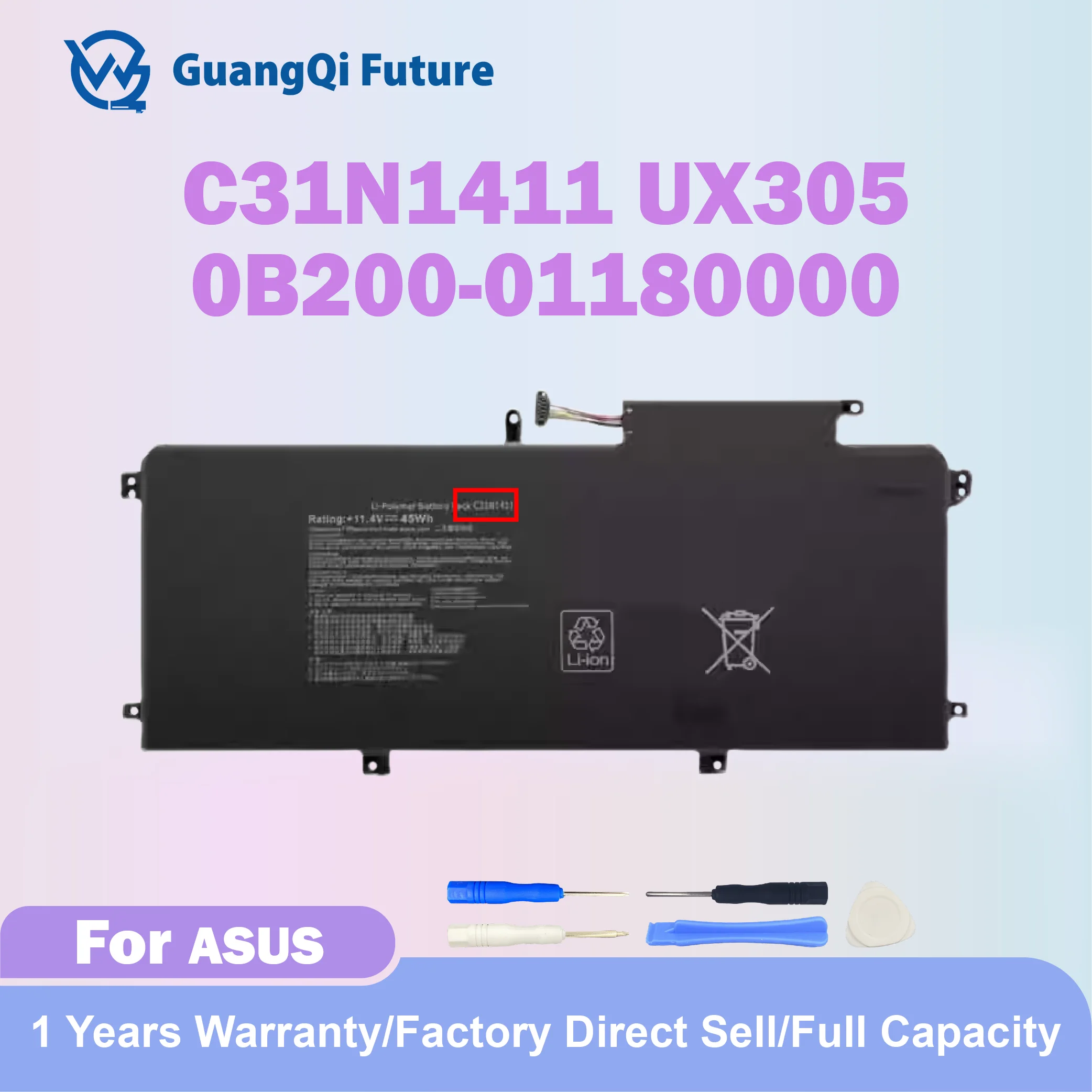 C31N1411 11.4V 45WH Laptop Battery for ASUS ZenBook U Series UX305 UX305F UX305C UX305CA UX305CA-EHM1 FC167T 0B200-01180000