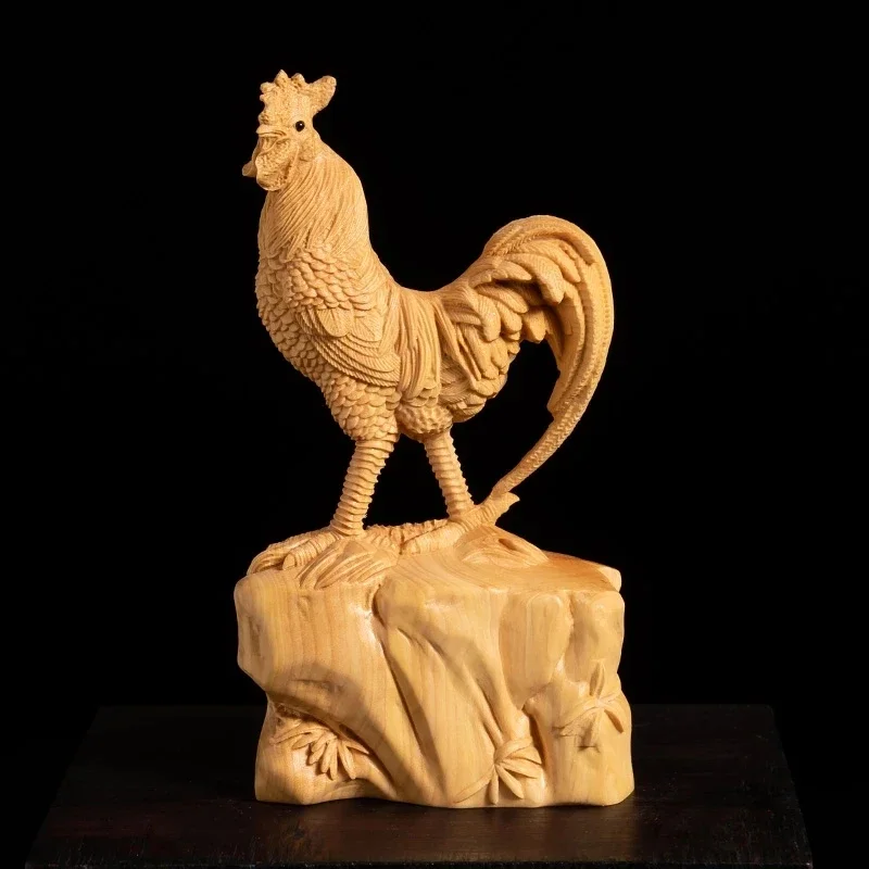 Solid Wood Big Rooster Boxwood Chinese Living Room Decoration Handicraft Animal Carving Twelve Zodiac Chicken