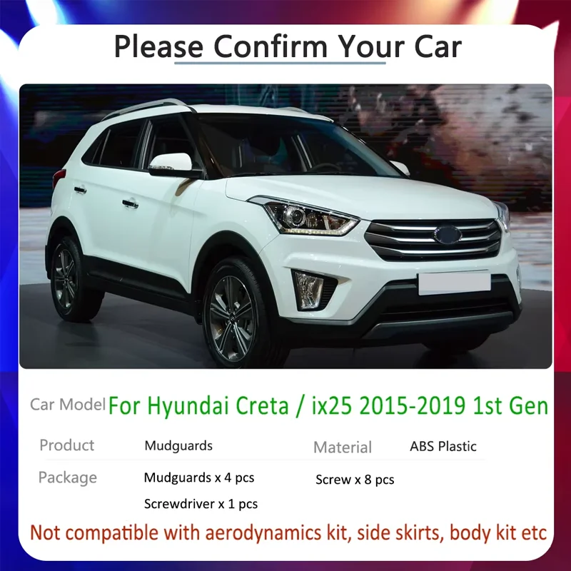Car Fender Mudflap For Hyundai Creta ix25 2015 2016 2017 2018 2019 Mudguards Mudflaps Splash Guards Car Accessories Auto Goods
