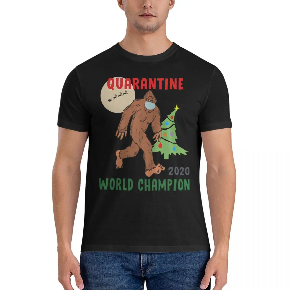 Men T-Shirt Sasquatch Bigfoot Quarantine World Champion Sasquatch Mask Christmas. Leisure   The Big Lez Show T Shirt