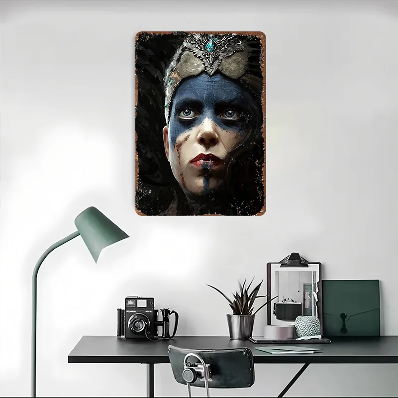 Hellblade ملصق معدني القصدير علامات الملصقات على جدار الفن جدارية علامة معدنية مخصصة لتزيين جدران فن الأشياء لتصميم الغرفة