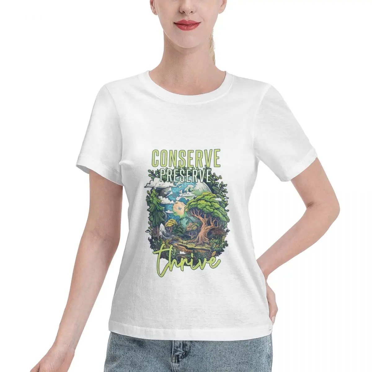 Budget Friendly Planet Earth Environmental Conserve Preserve Thrive Active Women's T-shirt Fashion Female Everyday Wear