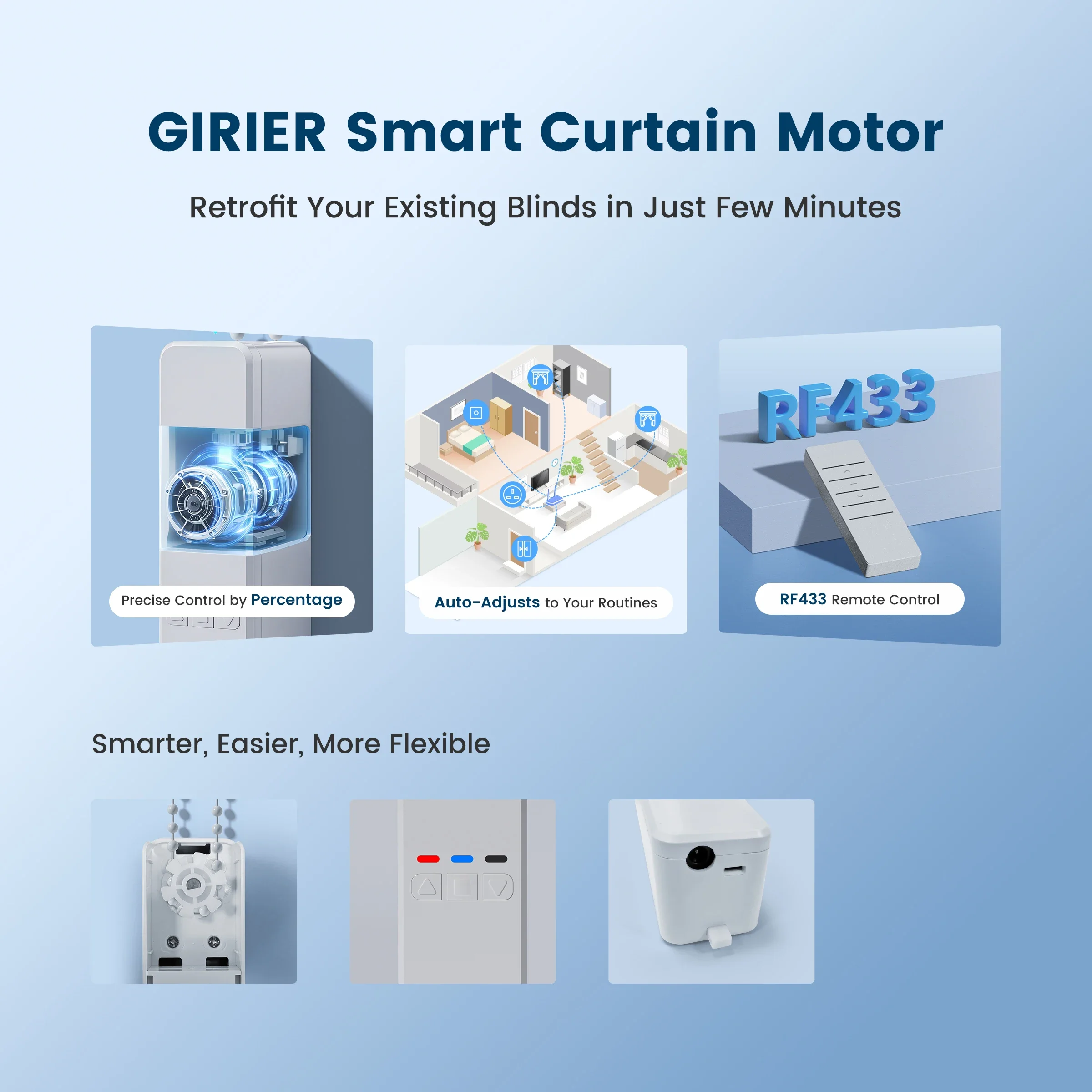 GIRIER Smart Curtain Motor WiFi RF433 Electric Chain Roller Blinds Motor for Shade Shutter Works with Tuya APP Alexa Hey Google