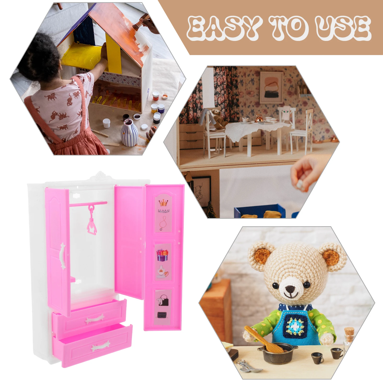 Armadio per casa delle bambole in miniatura, armadio compatto a tema principessa per ragazze, giochi di finzione, mini organizer per mobili da camera da letto