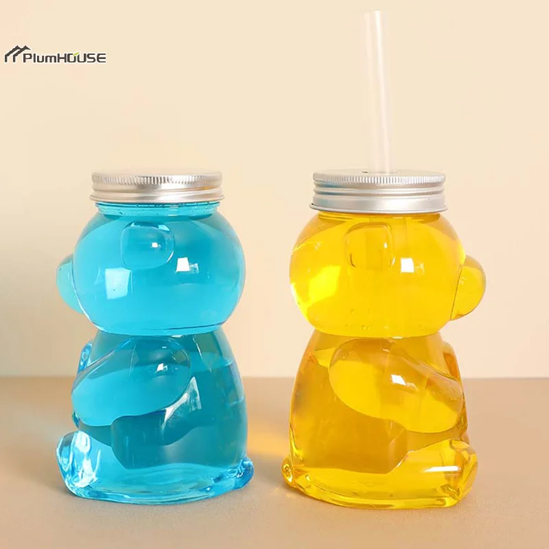 500ML Kawaii Bear Water Bottle For Milk Tea Coffee Juice Portable Drinking Cup Home Transparent Juicing Beverage Drink Bottles