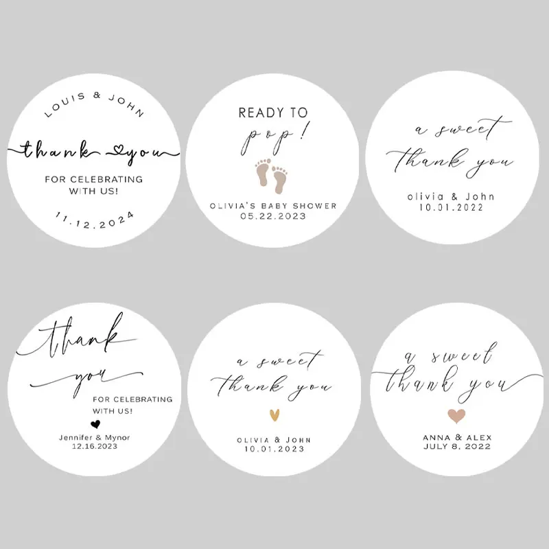 Customized Simple Wedding, Baby Shower Stickers Bridal Thank You Party Birthday Queue Candy Dessert Baking Popcorn Gift Tags