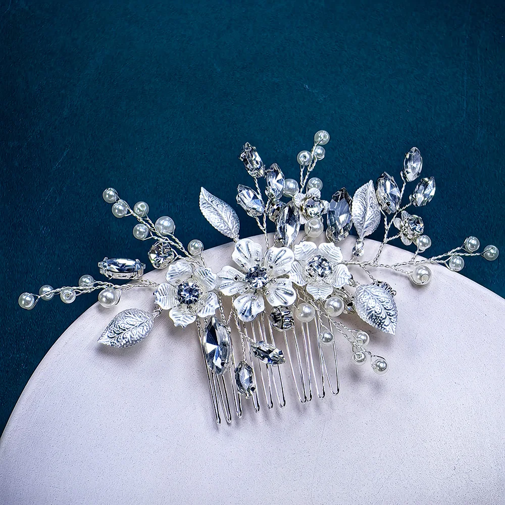 Handmade Silver Bridal Hair Comb Clip for Wedding Hair Accessories for Brides,Wedding Hair Pieces for Brides Women