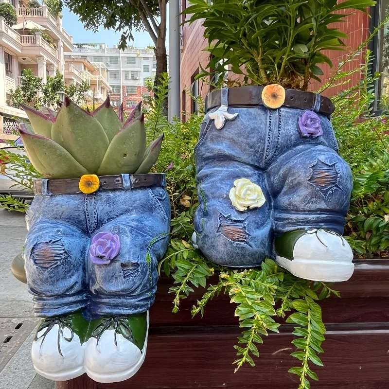 

Creative Blue Jeans Planter Handmade Resin Crafts Clothes Pants Flowerpot Resin Pot Planting Succulents Flower Pot Garden Decor