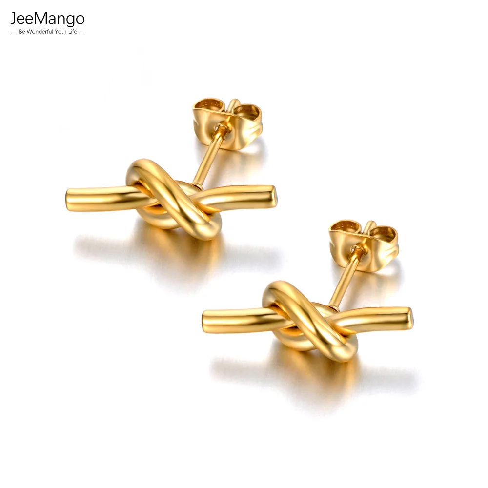 JeeMango Ohrstecker aus 18 Karat vergoldetem Edelstahl mit Liebesknoten für Damen, nickelfreier Schmuck für empfindliche Ohren Alem JE22002