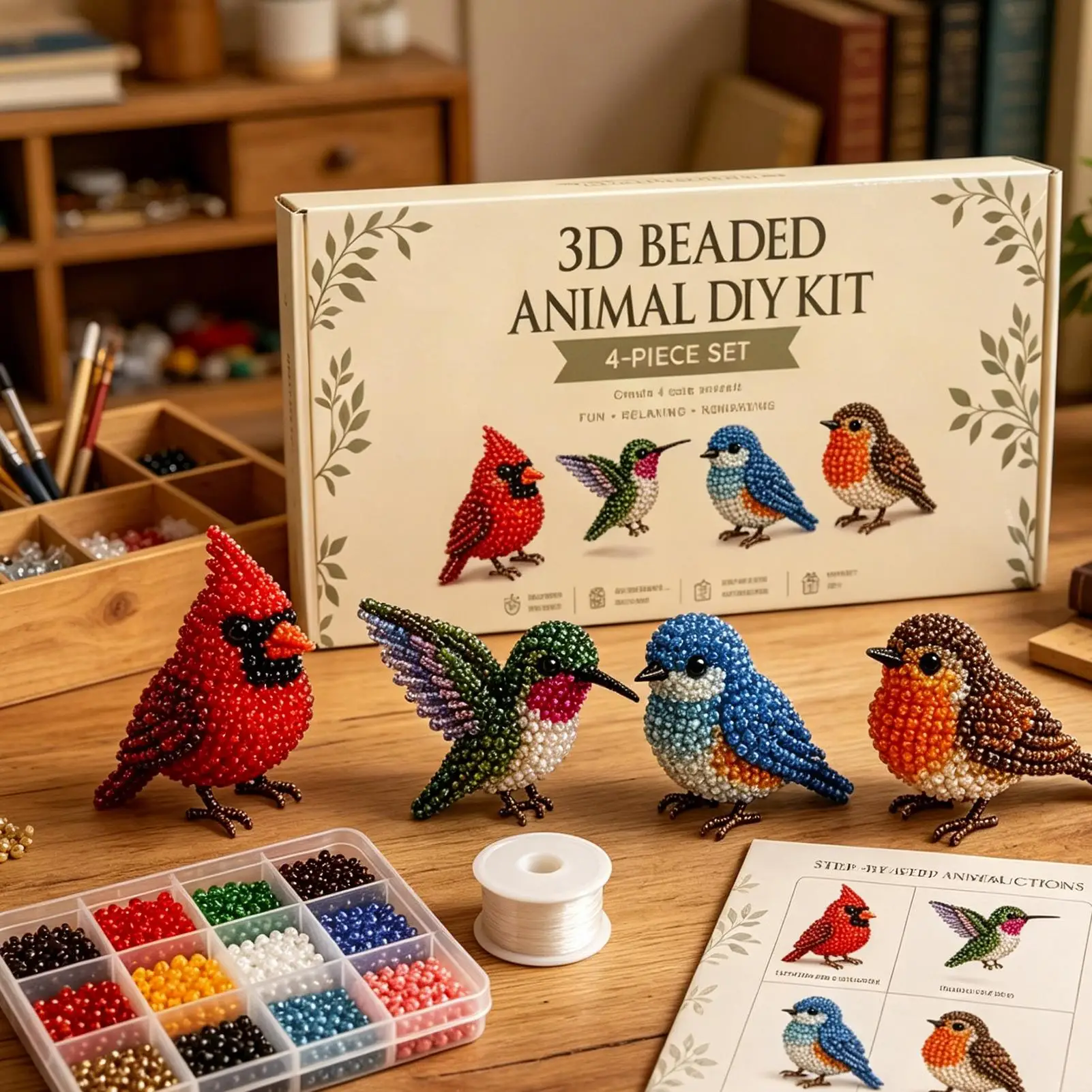 3D Beaded Animal Kit Handmade Beadwork Art Craft Set with Instructions Creative Jewelry Art Craft Kit for Adults Beginners