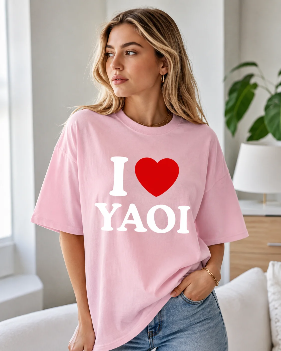 I Love Yaoi Men's and Women's T-shirt Funny Cotton Short Sleeve Street Couple Clothing Y2k Pattern T-shirt Retro Loose T-shirt