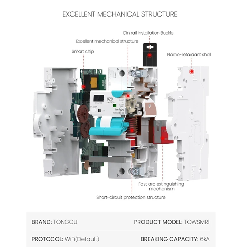 TONGOU Tuya Wifi Smart Circuit Breaker Residual Current Circuit Breaker With Over Current And Leakage Protection