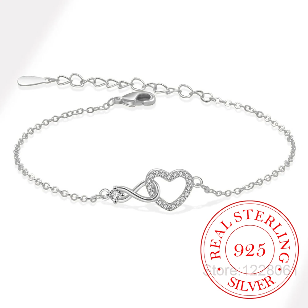 925 Sterling Silver Crystal Infinite Love Charm Bracelet for Women, Wedding Party Jewelry, Elegant Fashion Gift