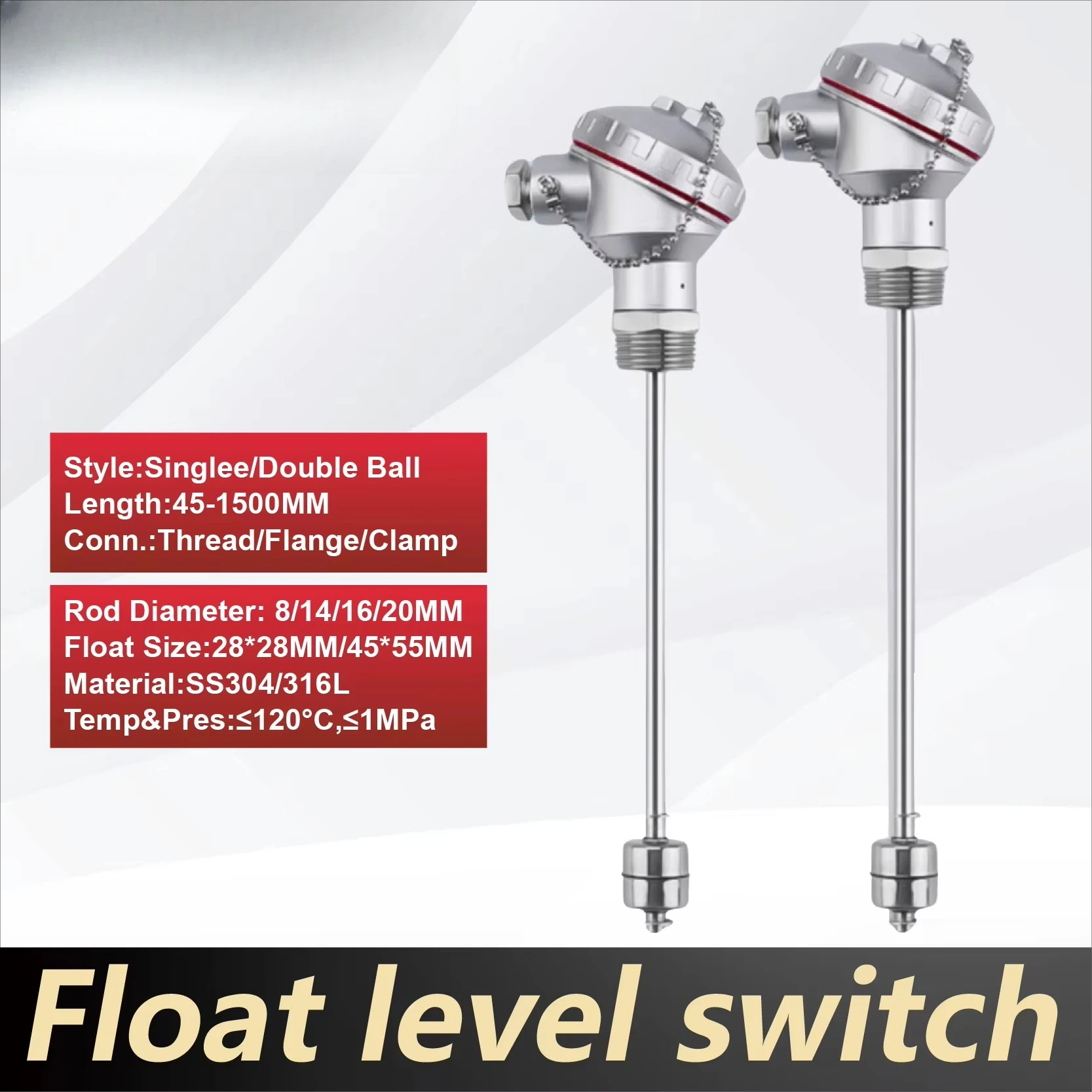 304 Stainless Steel Float Level Switch 1 Inch Thread Vertical Rod Float Switch Water Tank Liquid Level Sensor High Temperature