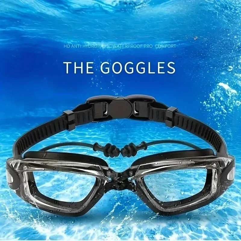 

Swimming Goggles & Nose Clip & Earplugs, Anti-fog Waterproof Non Leaking Sports Swimming Goggles Set （Black Blue Purple））