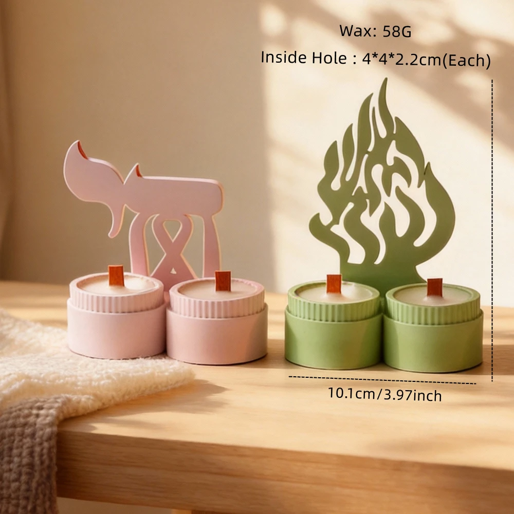 

Hanukkah Judaica Decor Cement Plaster Silicone Mould DIY Ha Esh Sheli Concrete Chai Shabbat Silicone Mold Candle Holder Mold
