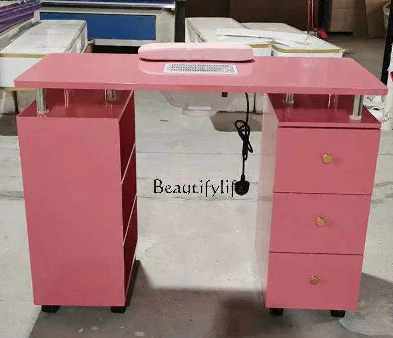 

06Pink Paint Simple Single Japanese Nail Art Table with Drawer Dresser