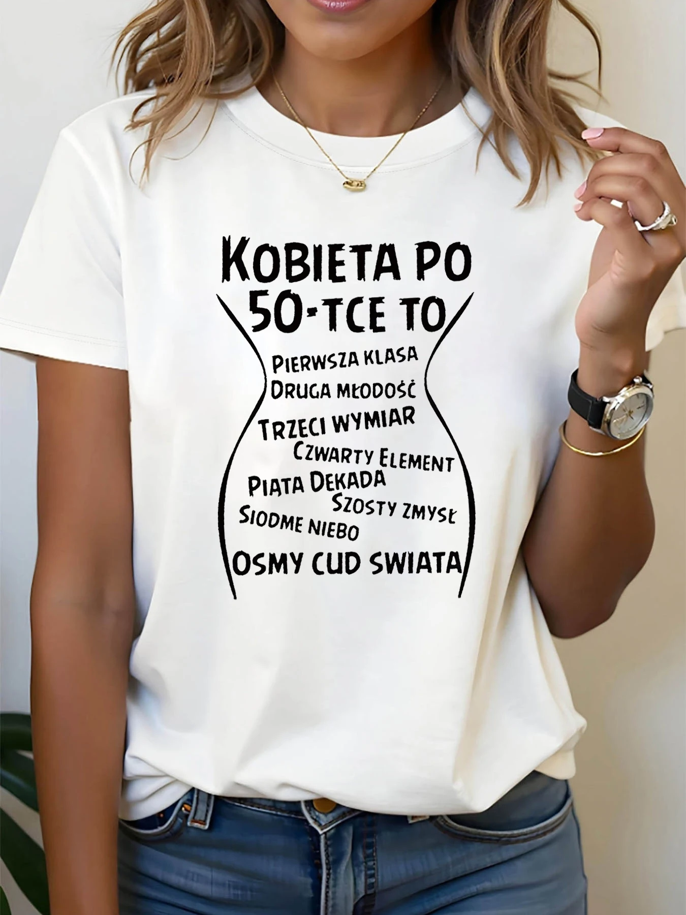 

Women's T-shirt Short Sleeve KOBIETA PO 50-TCE TO...Polish Letter Print Crew Neck Casual Top For Summer & Spring