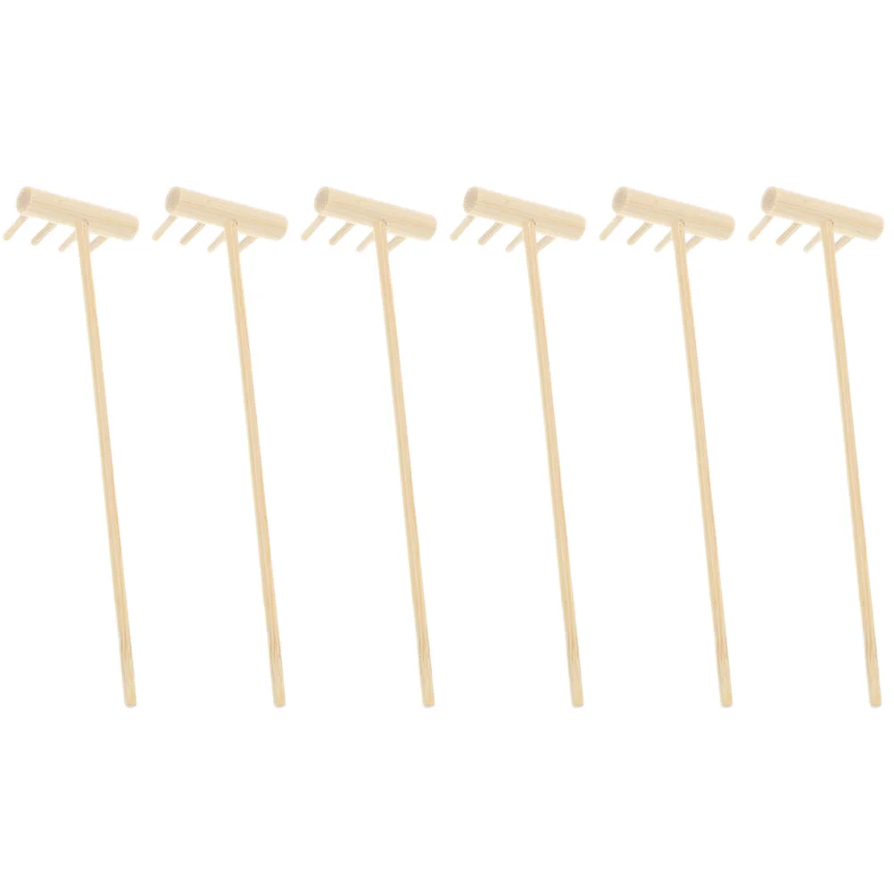 Râteaux en bambou, bac à sable, Mini râteaux de jardin, artisanat, cadeau créatif pour amis et famille, outils de plateau de sable durables 6 pièces