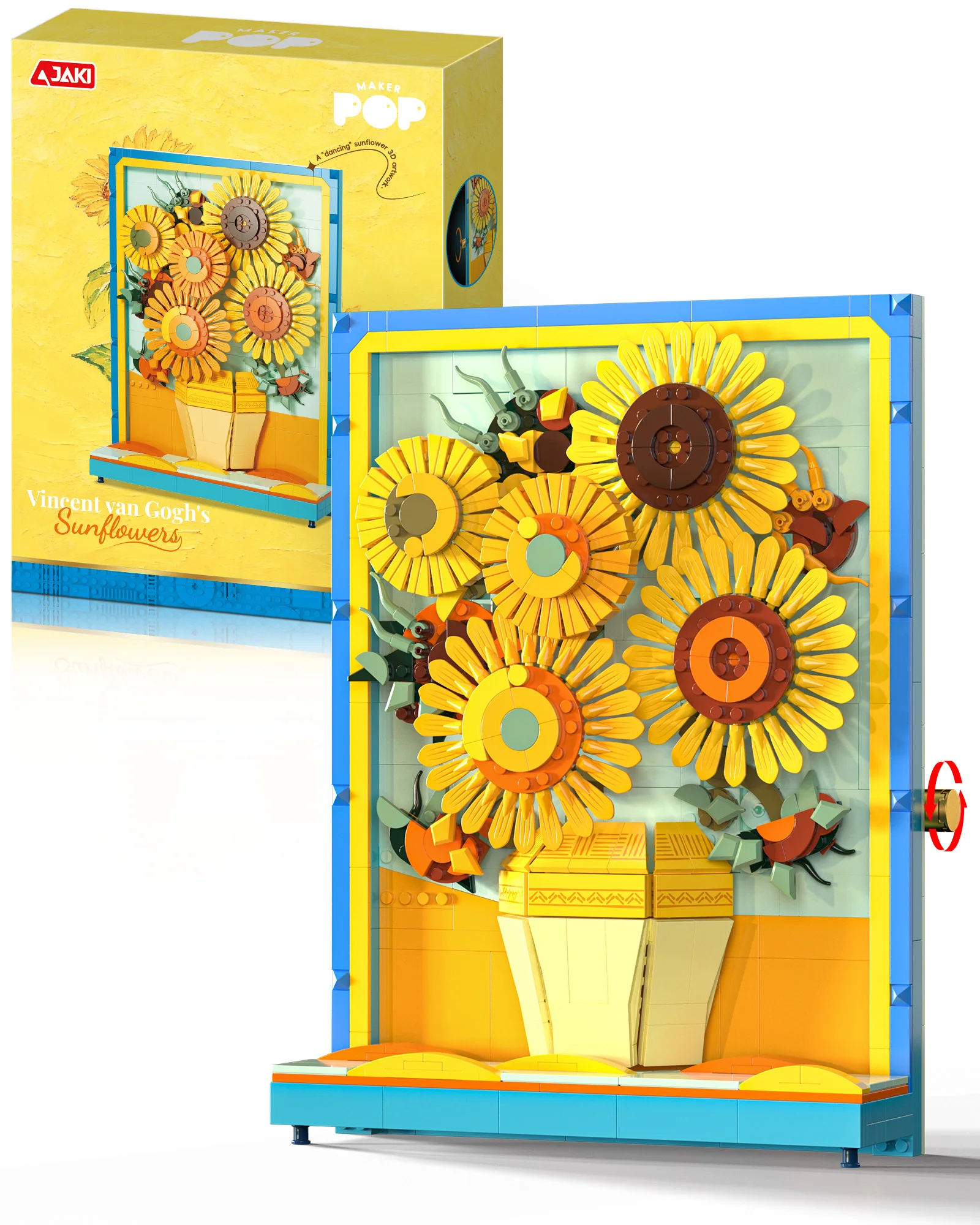 JAKI Sunflowers Building Blocks Building Bricks Model Kit 796 PCS Construction Toy MOC 3D Art Painting Art Replica Rotating Moving Framed Desk Decor Tabletop Gift for Her Mom Mother's Day Teacher Christmas Birthday Anniversary Art Lovers Women