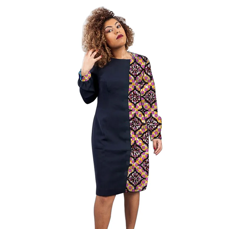 

African Fashion Women's Garment Nigeria Style Long Sleeves Colorful Print Dress Female Wedding Clothing Customized