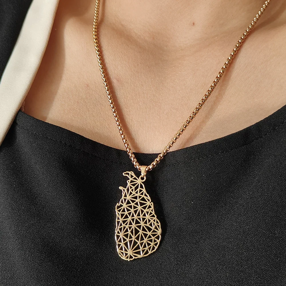 2024 New Stainless Steel Sri Lanka Map Pendant Necklaces Women Girl Gold Color Charm Sri Lankan Maps Jewelry Patriotic