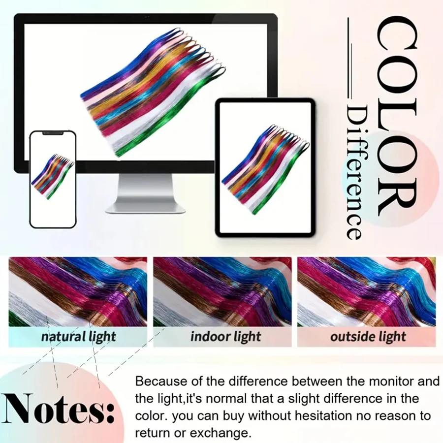 12 ألوان لامعة الشعر بهرج السواحل عدة 34 "/48" الاصطناعية الشعر بريق ملحقات للفتيات لعيد الميلاد السنة الجديدة تأثيري الطرف #5