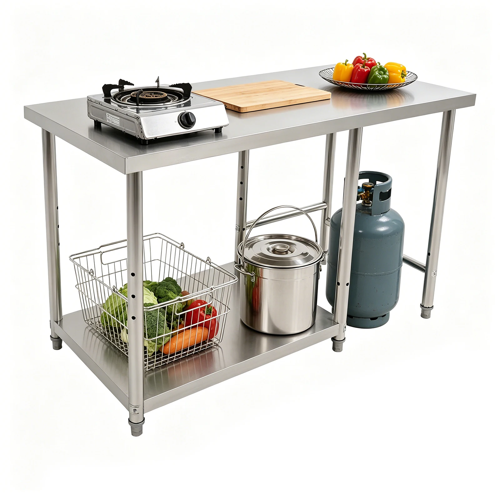Stainless Steel Work Table, Prep Table with Lower Shelf, Heavy Duty Commercial Kitchen Workstation for Home Restaurant
