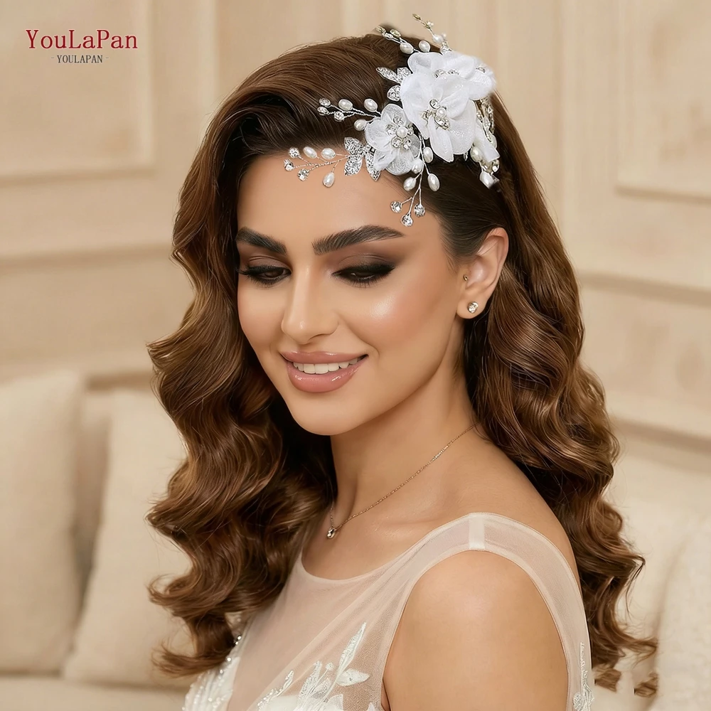 

YouLaPan элегантные свадебные заколки для волос, аксессуары ручной работы, повязка на голову с цветком из органзы, нежный женский головной убор для вечеринки, выпускного вечера HP979