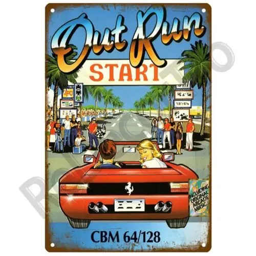 Out Run Classic Video Game Metal Plaque Tin Sign Retro Plate Wall Decor Vintage