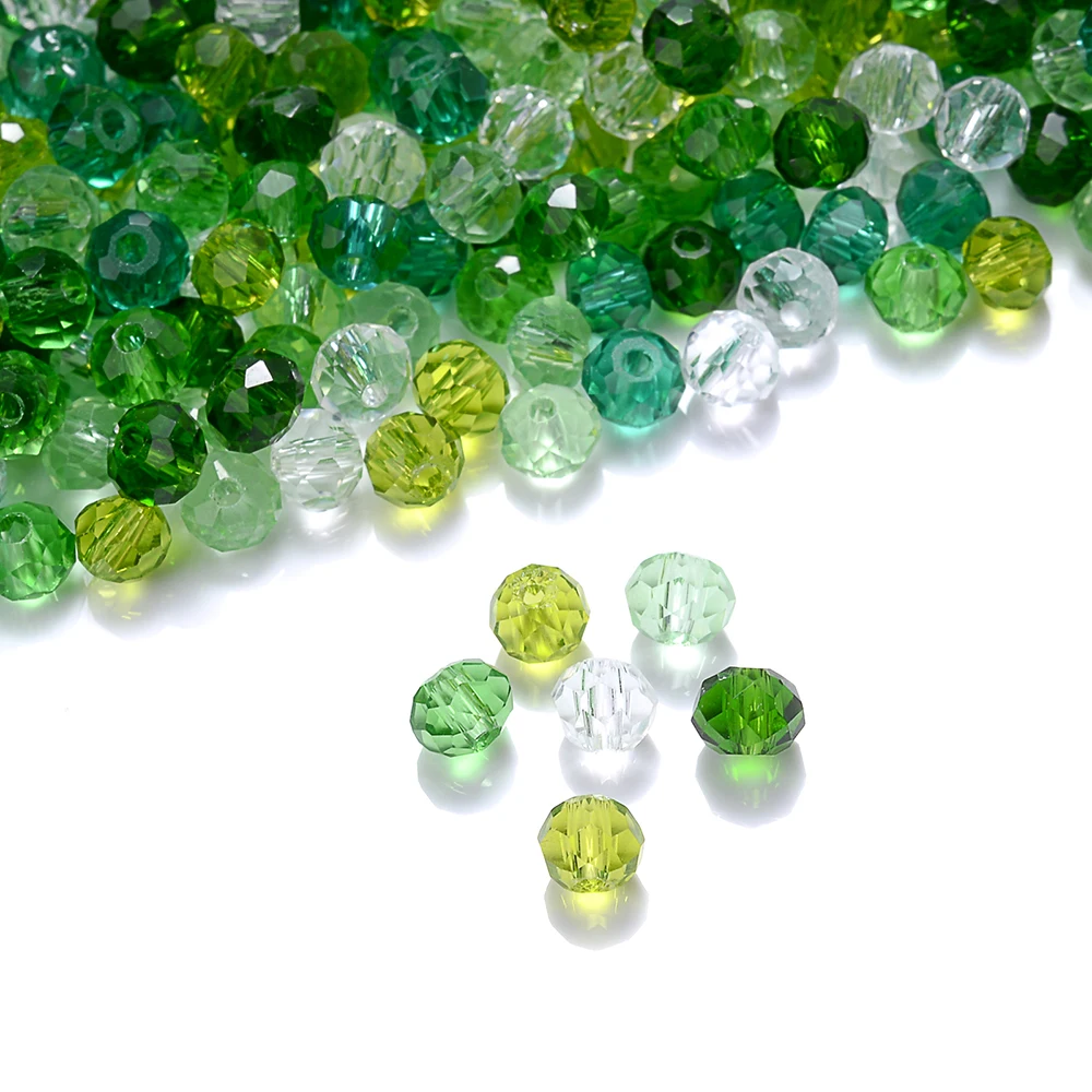 Cicifu Mix Green 3/4/6mm 100pcs Rondelle Austria Faceted Crystal Glass Beads Round Loose Spacer Beads for Jewelry Making Finding