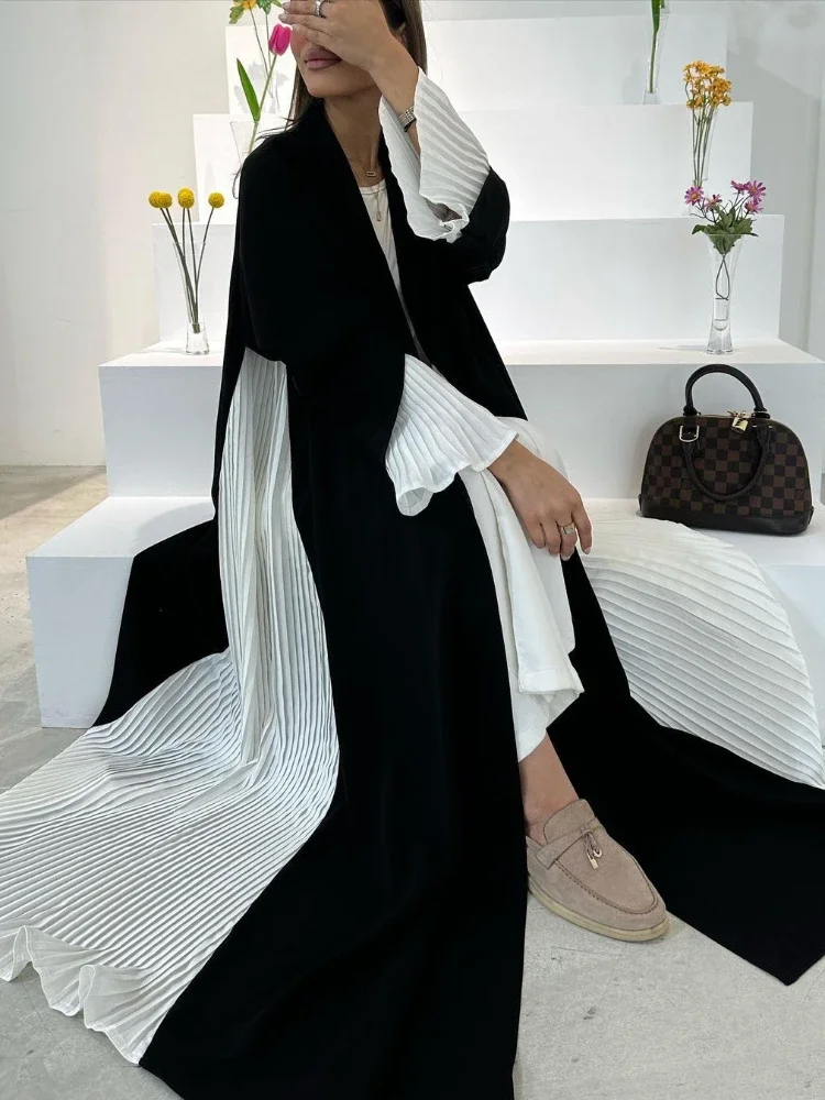 Eid Muslim Party Abaya for Women Ramadan Cardigan Pleated Long Dress Morocco Kaftan Vestidos Largos Dubai Robe Jalabiya 2024