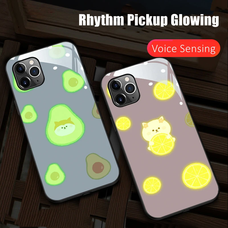 

Voice Sensing LED Light Glowing Luminous Tempered Glass Surface Phone Case for OPPO Reno5 Reno6 Reno7 Reno8 Find X5 Pro Plus