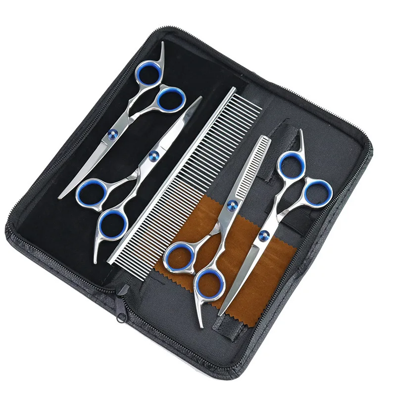 Pet scissors set, pet grooming tool 6-piece set, pet comb