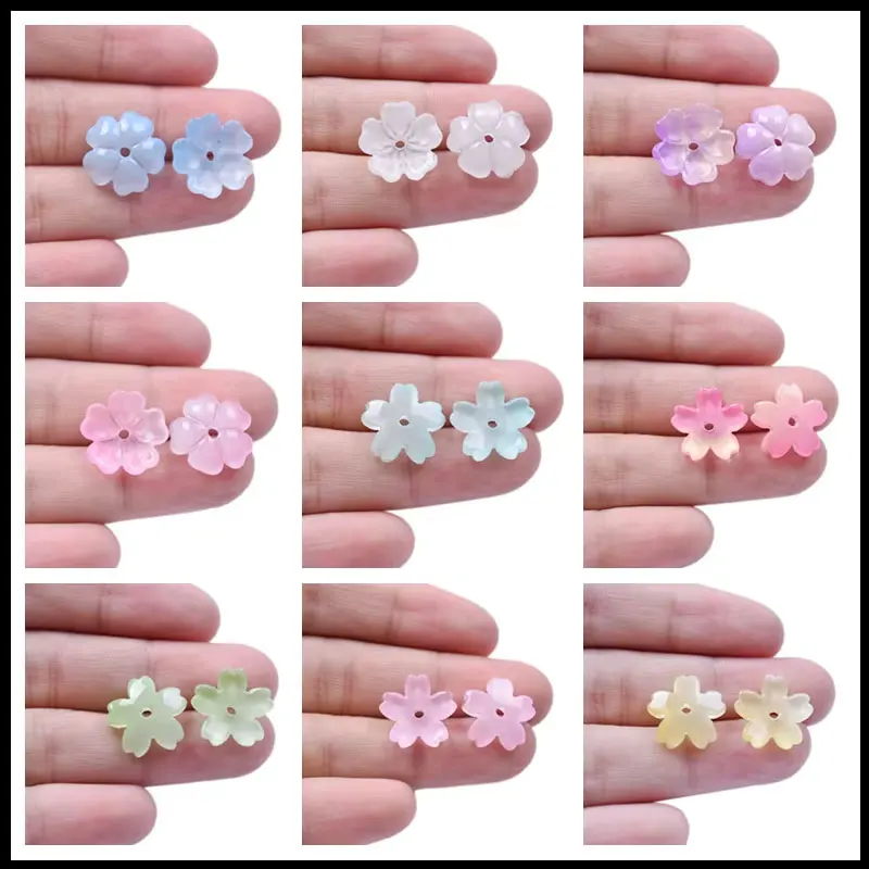20/50/100PCS Glass Colorful Flower Beads Caps Wholesale Sakura Flower Shape Jewelry Making DIY Headwear Earring Accessories Bulk