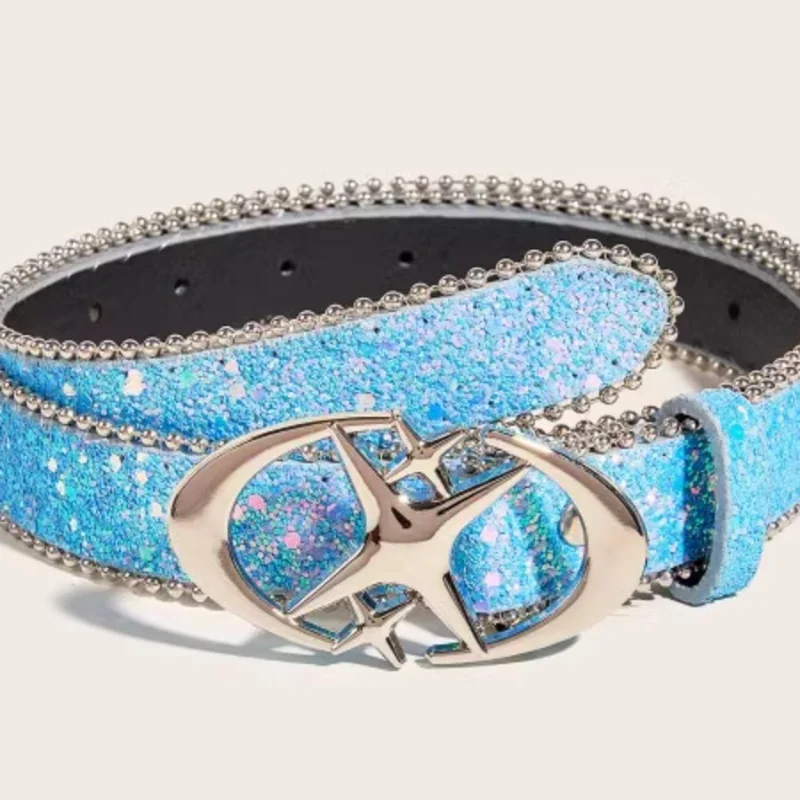 

Silver Sequin Belt Women's Instagram-style Belt Y2k Kawaii Girl Waist Belt Jeans Decorative Belt Star Buckle Versatile Belt
