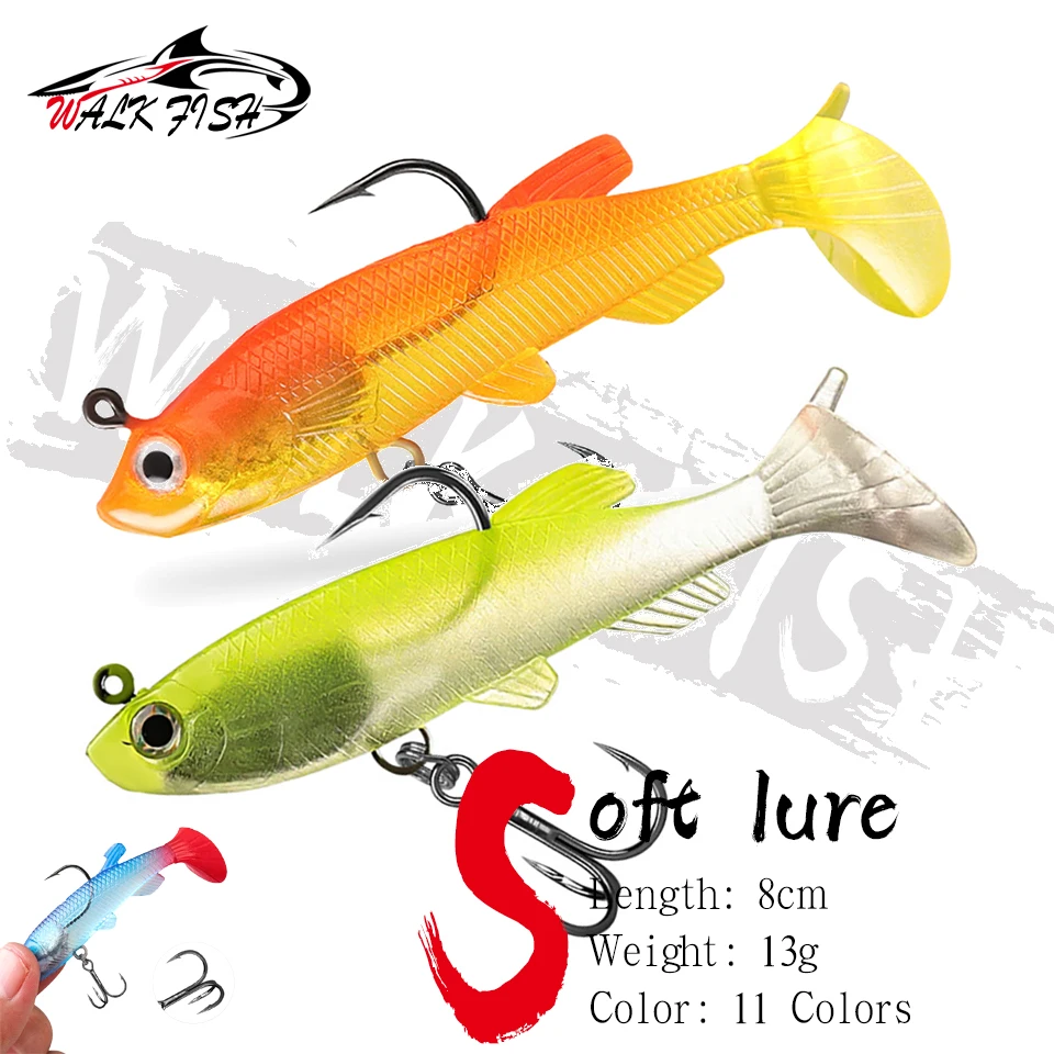 Walk Fish Vinilo Swimbait 8cm – Cola T rizada con Jig Head para Lubina - imagen 5