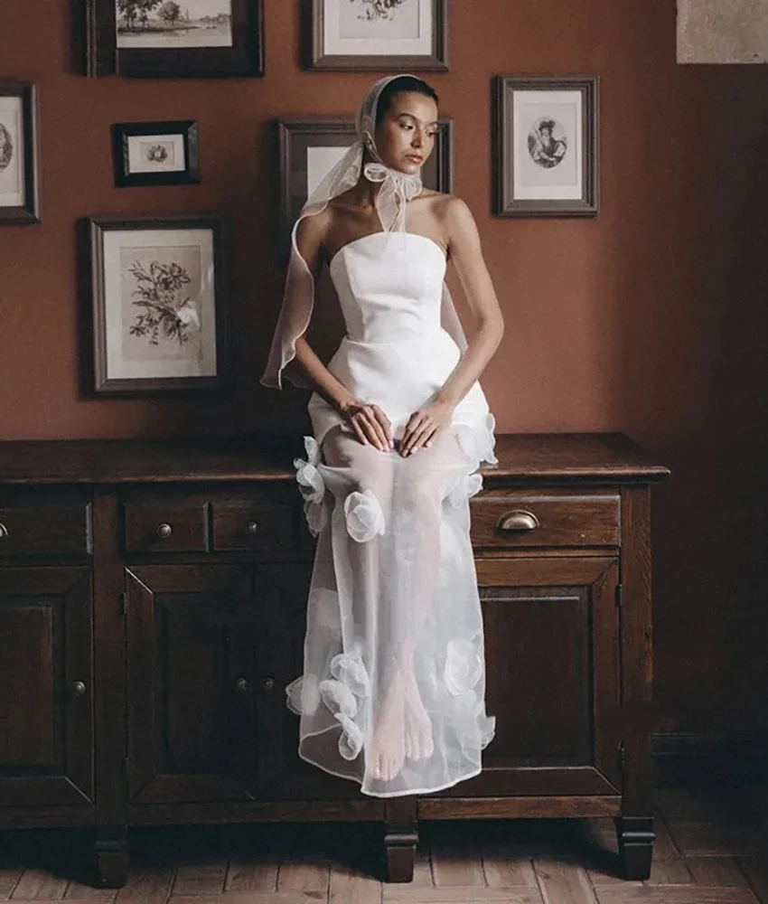 تخصيص مثير تول مستقيم 3D الزهور مساء اللباس مزاجه حمالة أكمام الطابق طول فساتين مناسبة مخصصة