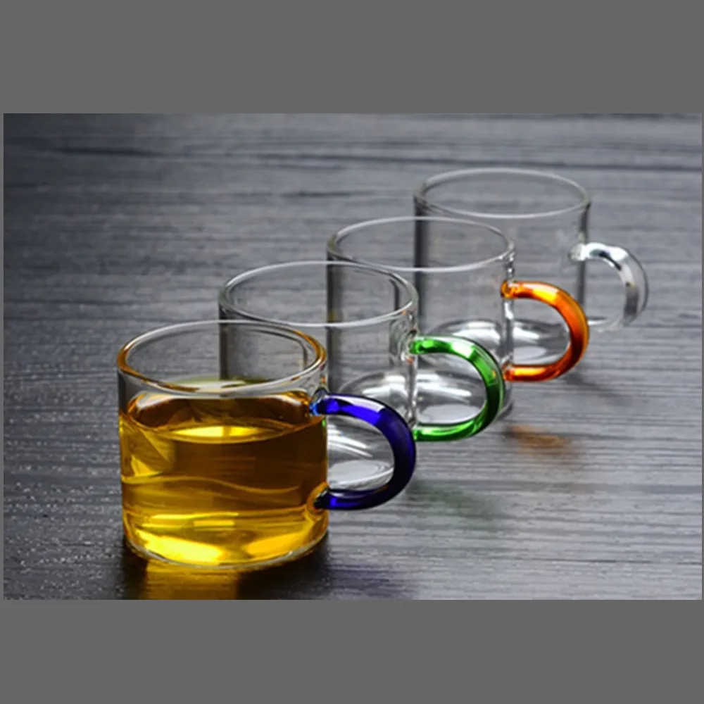 New Colorful Small Handle Cup Kung Fu Tea Cup Heat-resistant Glass Tea Cup  Household Shot Glass Coffee Mug