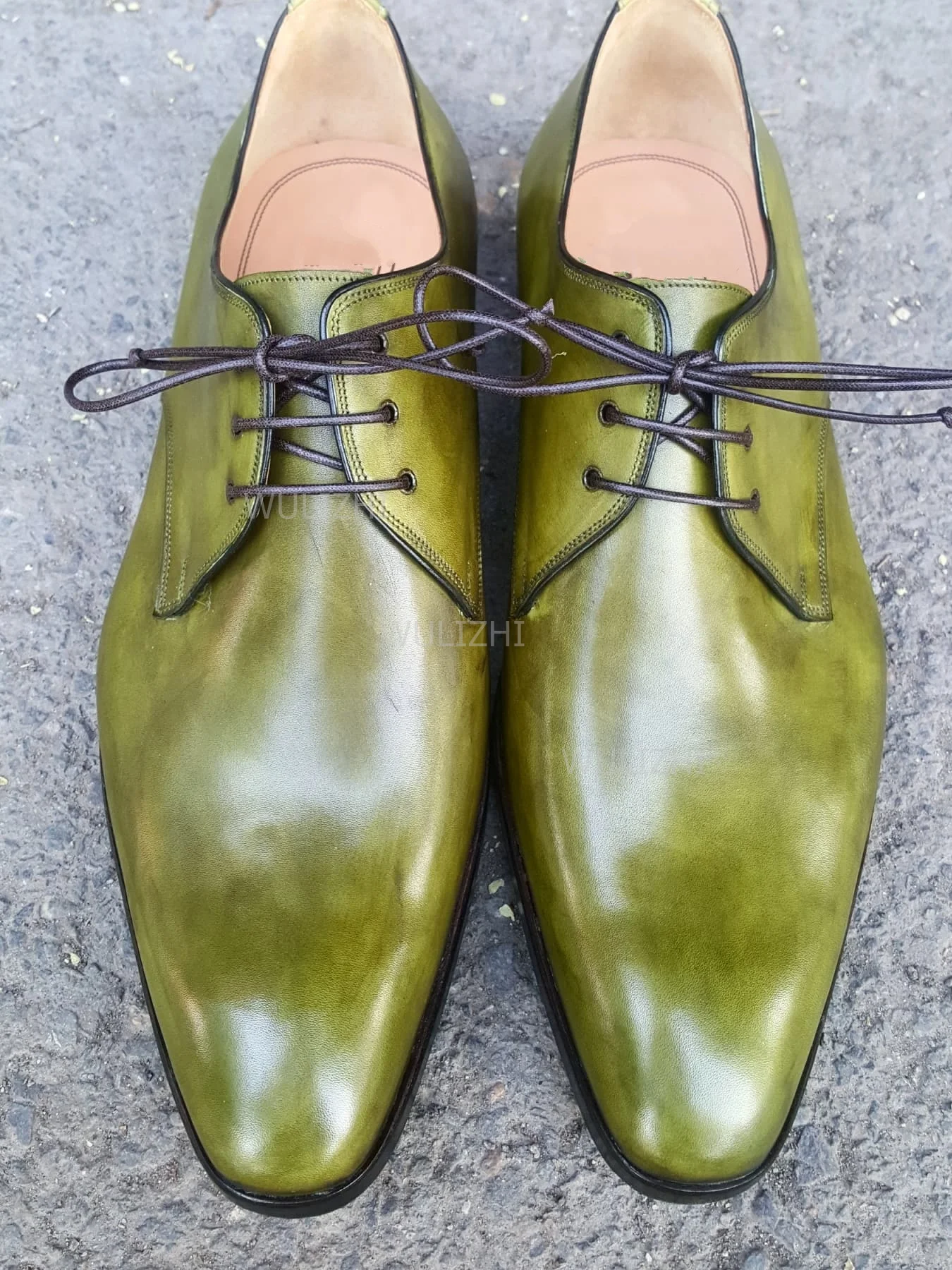 Dark Green Gradient Toe Black Lace-Up Oxford Shoes Men's Derby Flat Bottom Gentleman Casual Shallow New Wedding Shoes Sporty