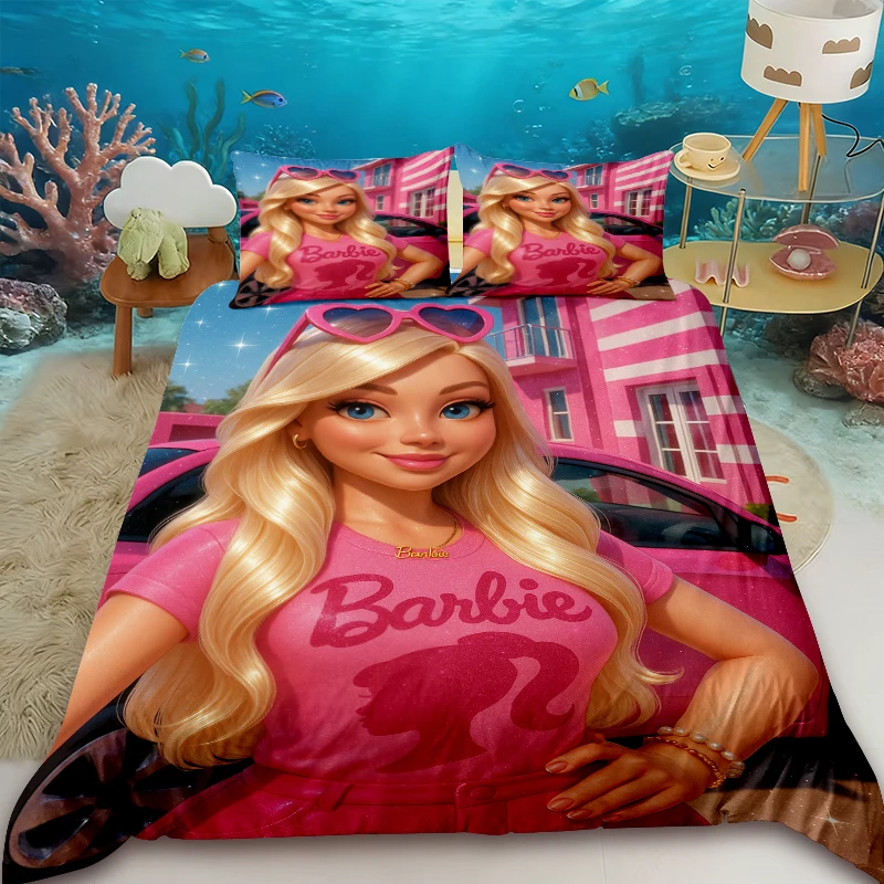 

Barbie pattern duvet cover,a gift for children and adults. Includes one duvet cover and two pillowcases, soft and comfortable.