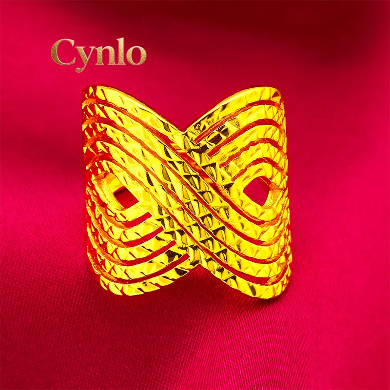 Cynlo Jewelry Large Twist Open Ring Women's 24K Gold AU999 - Value-preserving AU999 gold, twist design for elegance, for outings