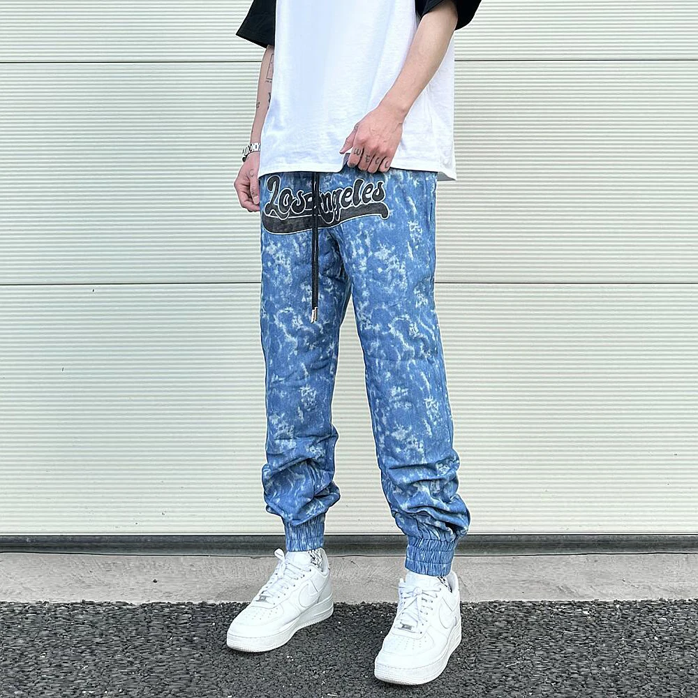 Hip-hop Snowflake Washed Denim Sweatpants Joggers Embroidered Relaxed Fitting Men's Casual Distressed Jean Pants Y2k Baggy