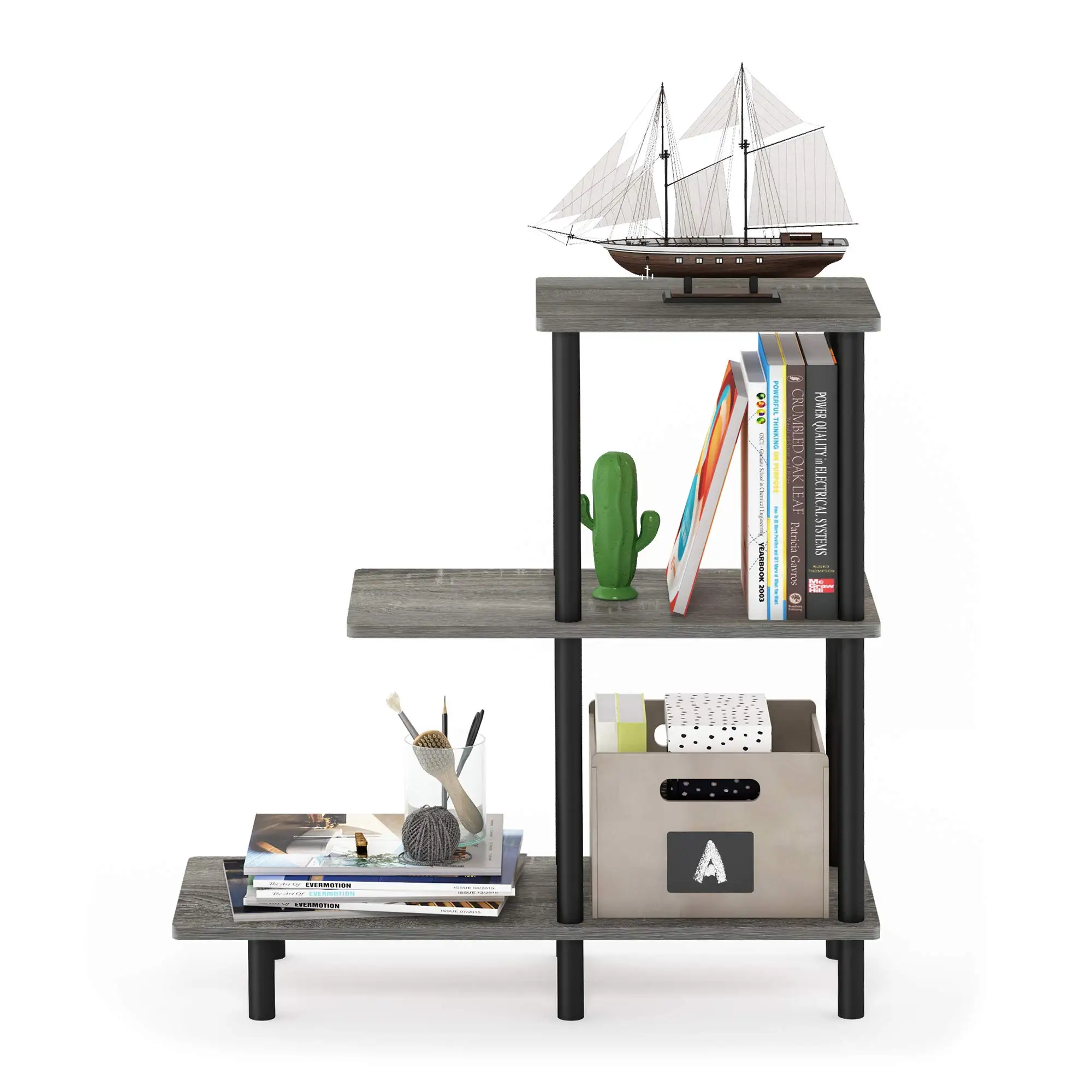 

3-Tier Side Table Tall, Bedside Nightstand with Storage Shelves, Small Space Furniture, Accent Table for Living Room, Bedroom