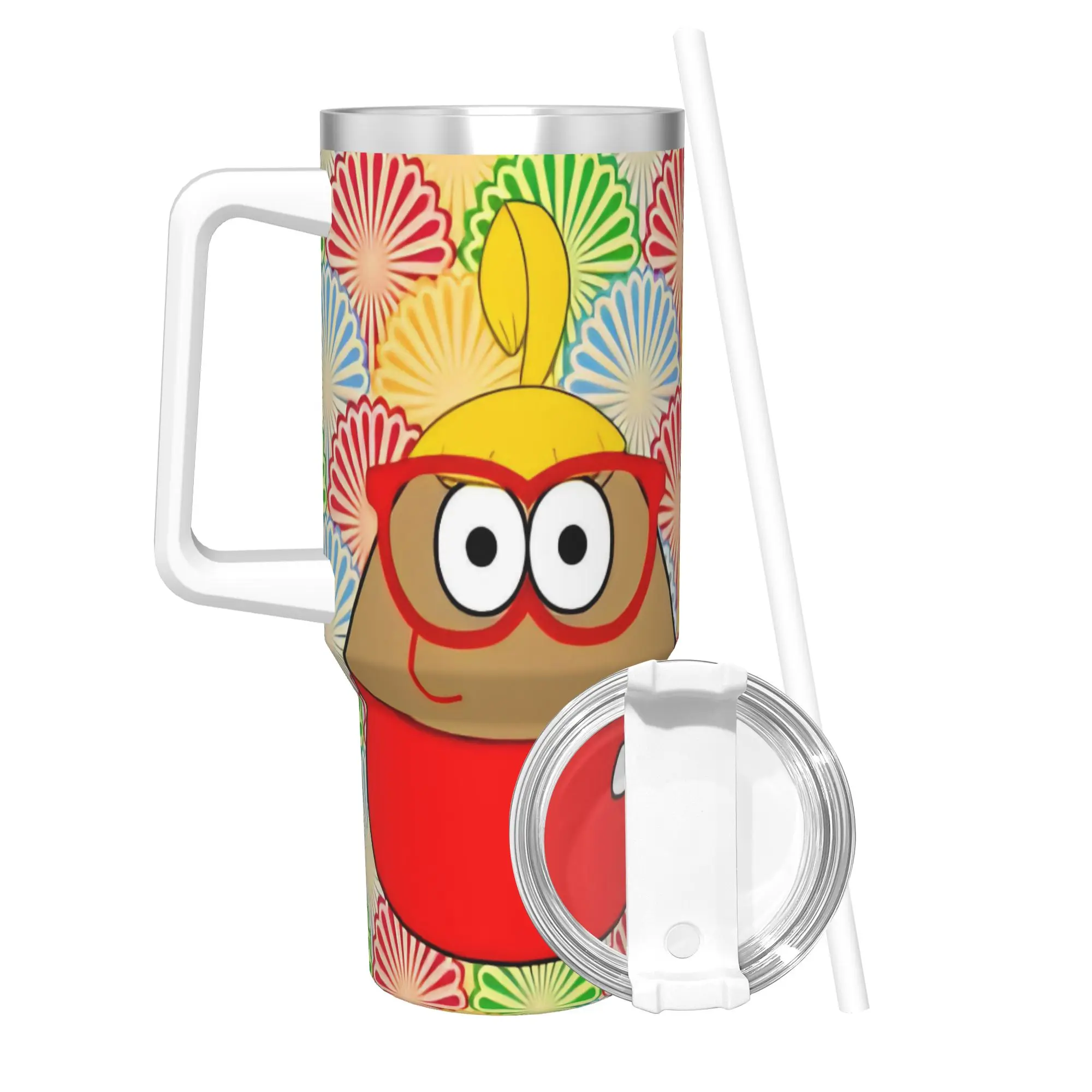 My Pet Alien Pou Tumbler With Straw  Stainless Steel Travel Mug Double Wall Vacuum Insulated for Cold Or Hot 40oz