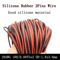 1M Copper Wire Silicone Rubber Cable Soft 30 28 26 24 22 20 18 16 14 12 10 8 AWG 2Pins Flexible DIY LED Connector Black Red