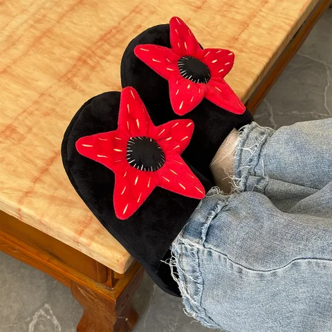 2025 New Stranger Plush Slippers Cartoon Horror Red Flower Stuffed Shoes Women Men Indoor House Slipper Christmas Gifts