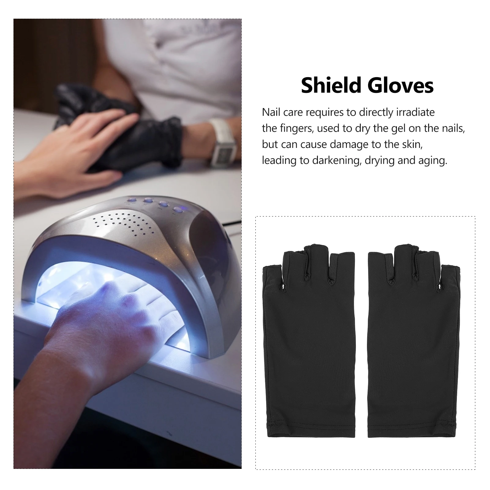 1Pair Fingerless Manicure Gloves Anti-Uv Sunscreen Protection for Nail Art Gel Curing Extendable Wrist Guard for Hand Safety