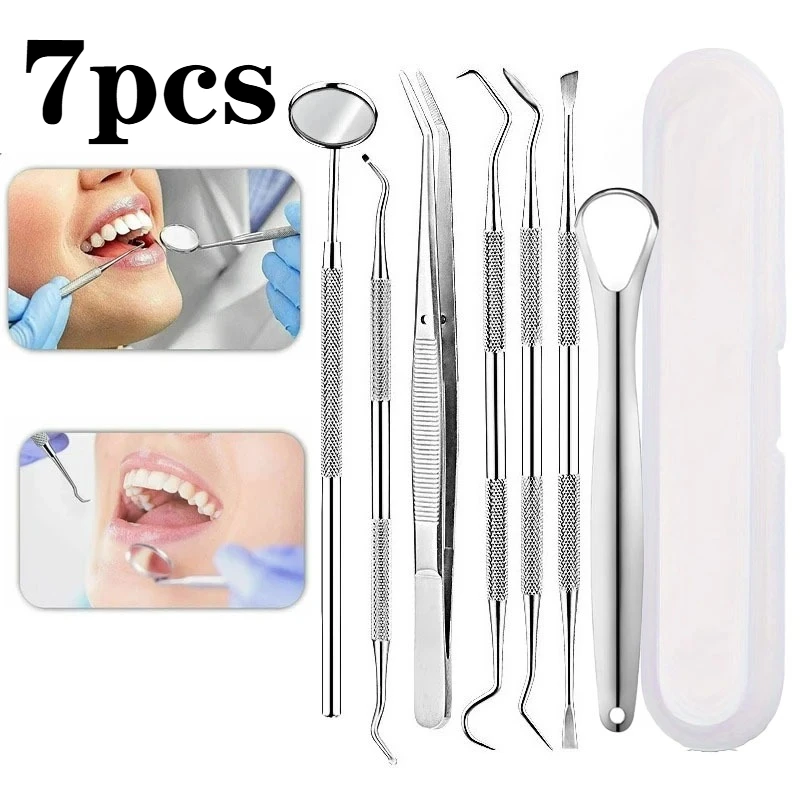 7 مرآة الأسنان المنجل الجير قشارة الأسنان اختيار ملعقة معدات مختبر الأسنان طبيب الأسنان هدية العناية بالفم أدوات تنظيف الأسنان #1