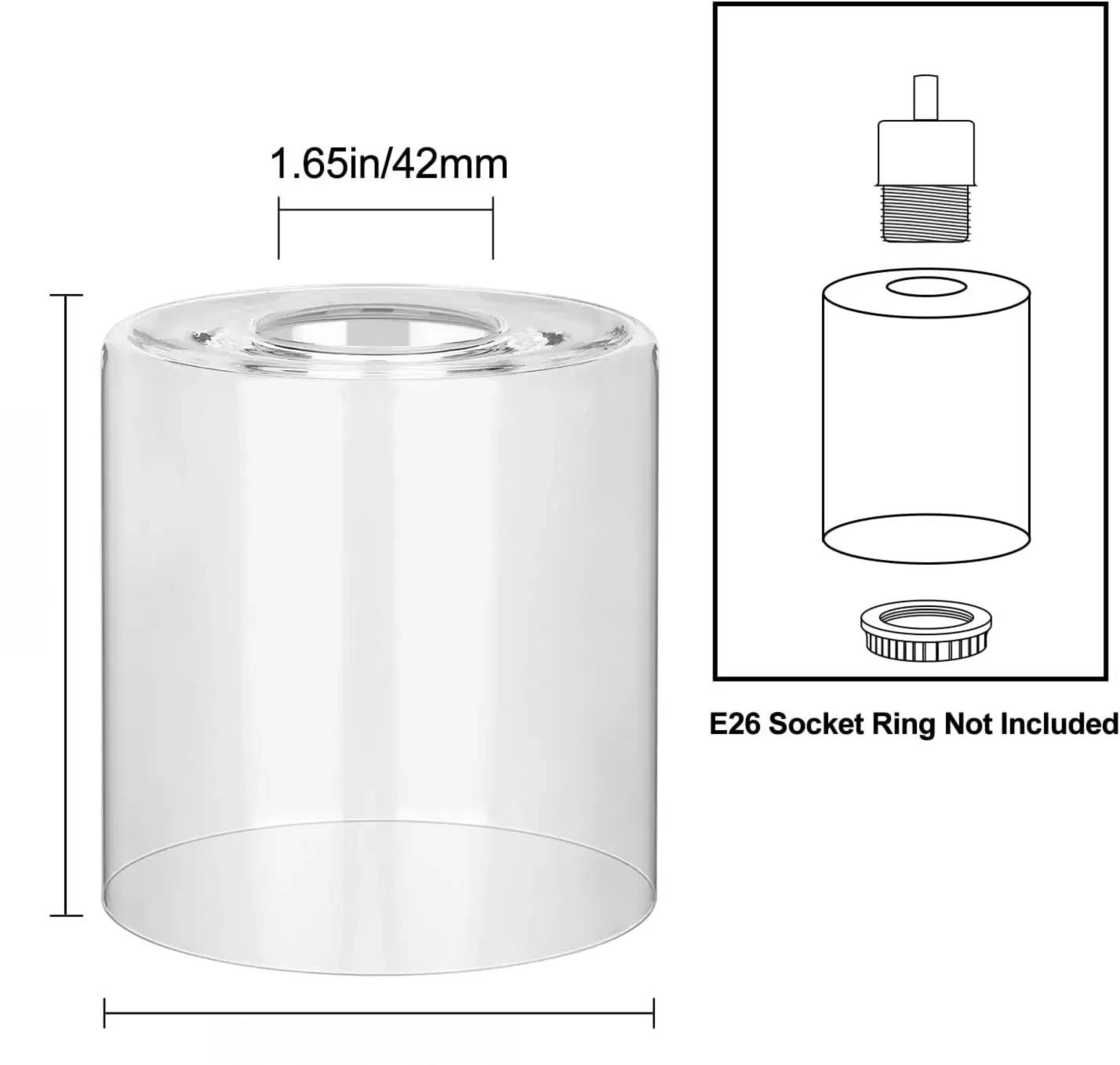1 Pack Clear Glass Shade Cylinder, Glass Lamp Shade Replacement Shade for Pendant light,Desk lamp,Bathroom Light Fixtures